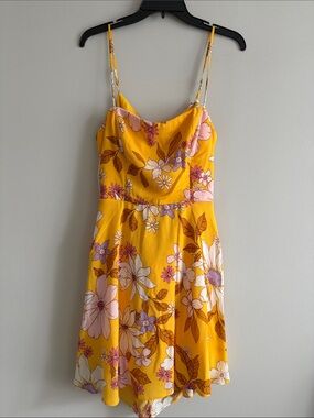 B Darlin Yellow Floral Sundress with Pink & Purple Flowers